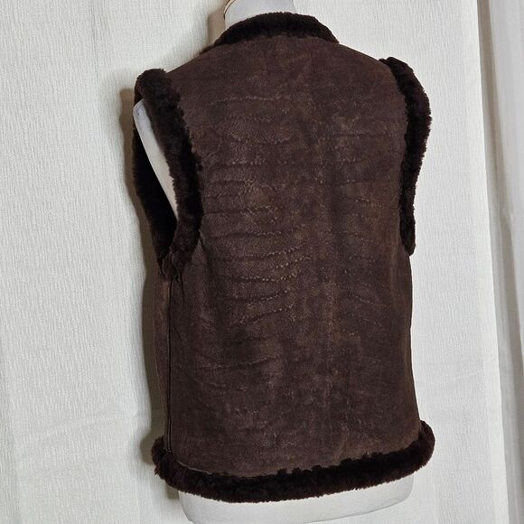 Vintage Chocolate Brown Sheepskin Sheared Lining Toggle Button New Zealand Vest - Picture 6 of 10